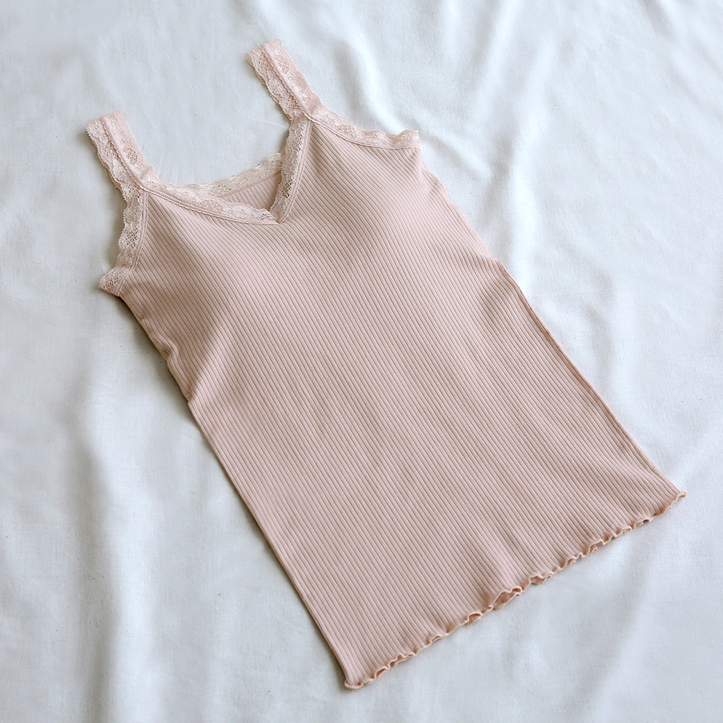 ワクドキのカップ付きレースリブタンクトップ