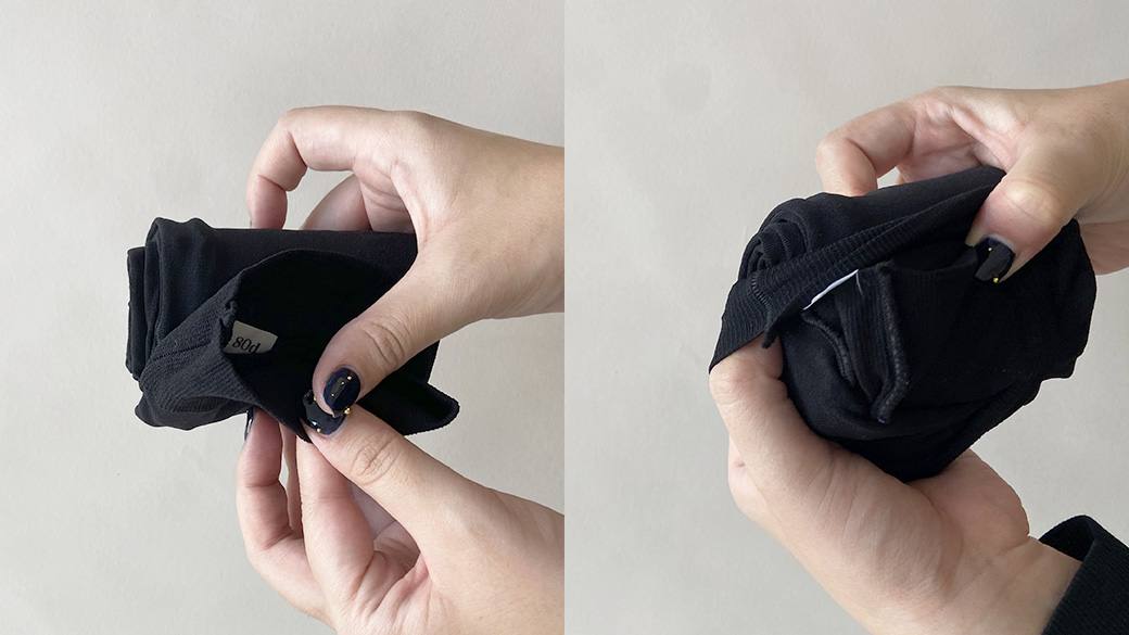 ３) ウエストをひっくり返してかぶせる