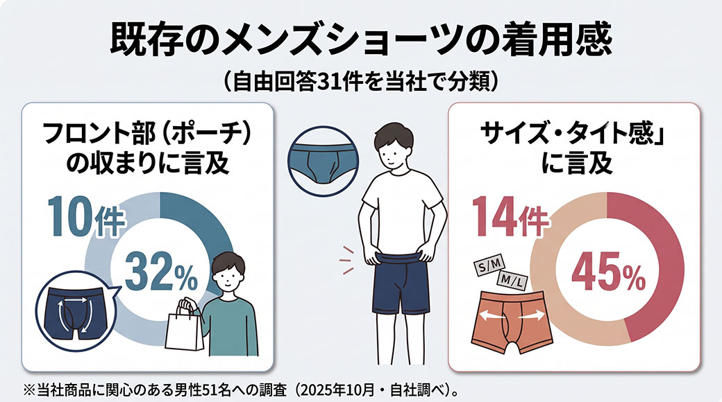 既存のメンズショーツの着用感調査