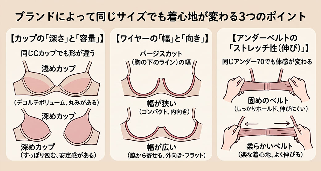 メーカーや「ブラパターン」によるサイズ基準のズレ