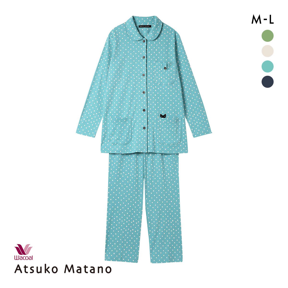 15％OFF ワコール Wacoal マタノアツコ ATSUKO MATANO 長袖 パジャマ 上下セット ネコドット セットアップ