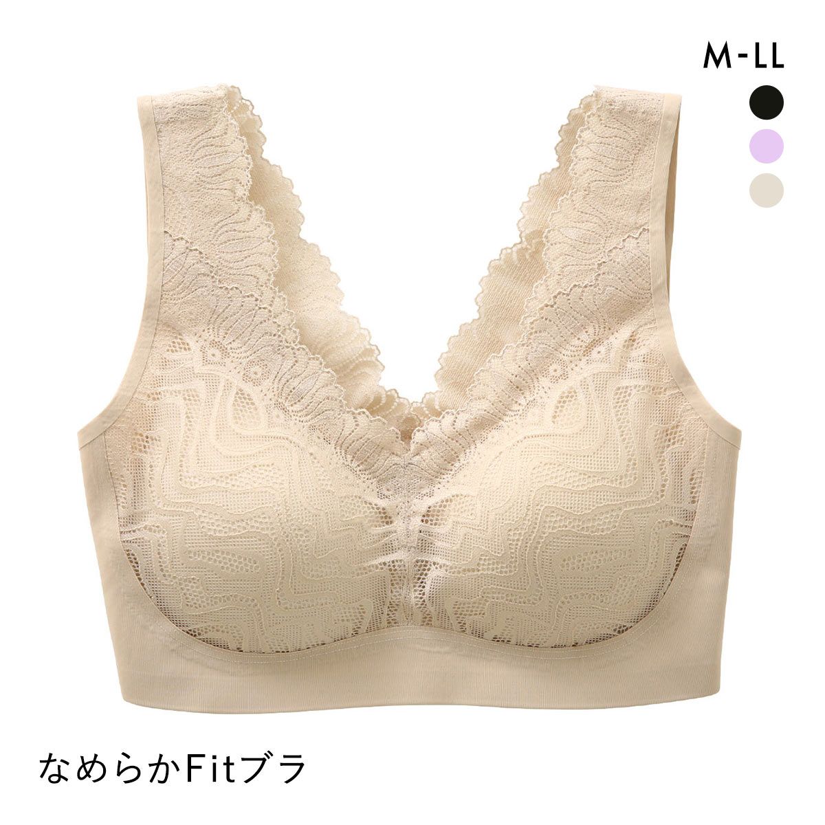 サンエイ SANEI レースたっぷり ハーフトップ ブラジャー ノンワイヤー M L LL なめらかFit 単品 サンエイ SANEI レースたっぷり ハーフトップ ブラジャー ノンワイヤー M L LL なめらかFit 単品