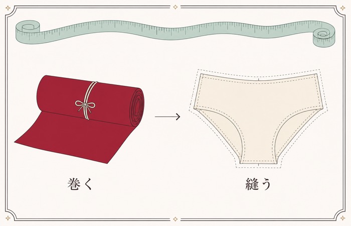 巻く下着から縫う下着へ。明治以降の下着の考え方の変化を示した図解