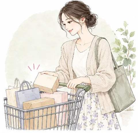 ショッピングカートに商品が入るイラスト