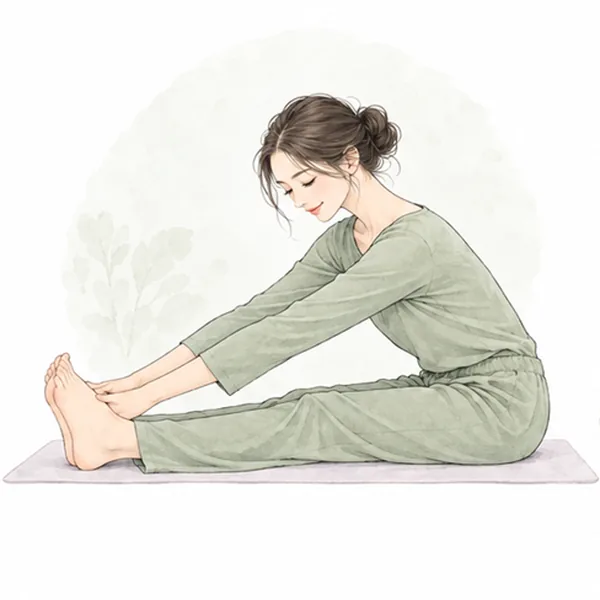 脚を前に伸ばして座り、ゆっくり前に体を倒す女性のイラスト